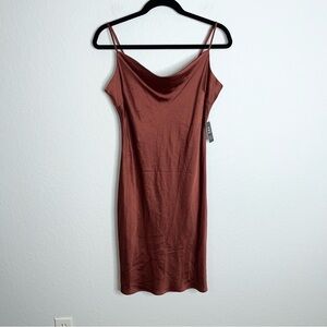 Express Dress Women Large Midi Satin Rust Dark Burnt Orange Slip Draped FF